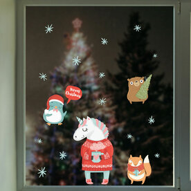 Muur- / Raamsticker Kerst Unicorns