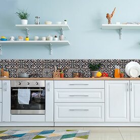 Keukenwand border - rand Azulejos (zwart)- muursticker (23,5 x 195 cm)