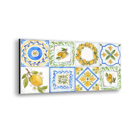  Aluminium Metaal - Hand getekende Citroenen en blauwe print textuur