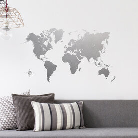Wereldkaart Muursticker Zilver 