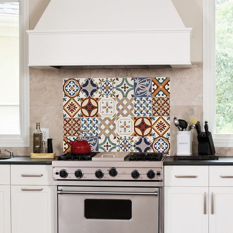 Keukenwand Sticker Azulejos (rood) 