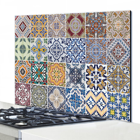 Spatscherm XL Paneel Keuken - Aluminium Metaal -  Azulejos (diverse kleuren)