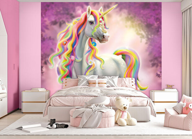 Unicorn - Eenhoorn - Posterbehang - roze/paars/wit