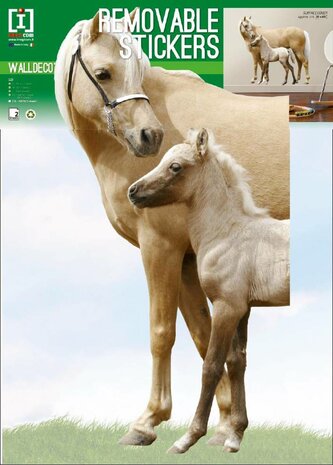 Muursticker Paard met Veulen (wit)