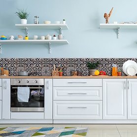 (uit assortiment) - Border Keukenwand - rand Azulejos (Zwart)- muursticker (195 x 23,5 cm)