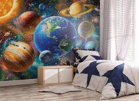 Ruimte - Zonnestelsel - Planeten Posterbehang - (305 x 244 cm) - (6 Panelen)
