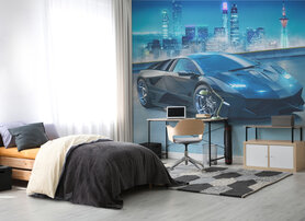 Supercar - Sportauto - Neon - Posterbehang - (305 x 244 cm) - (6 Panelen)